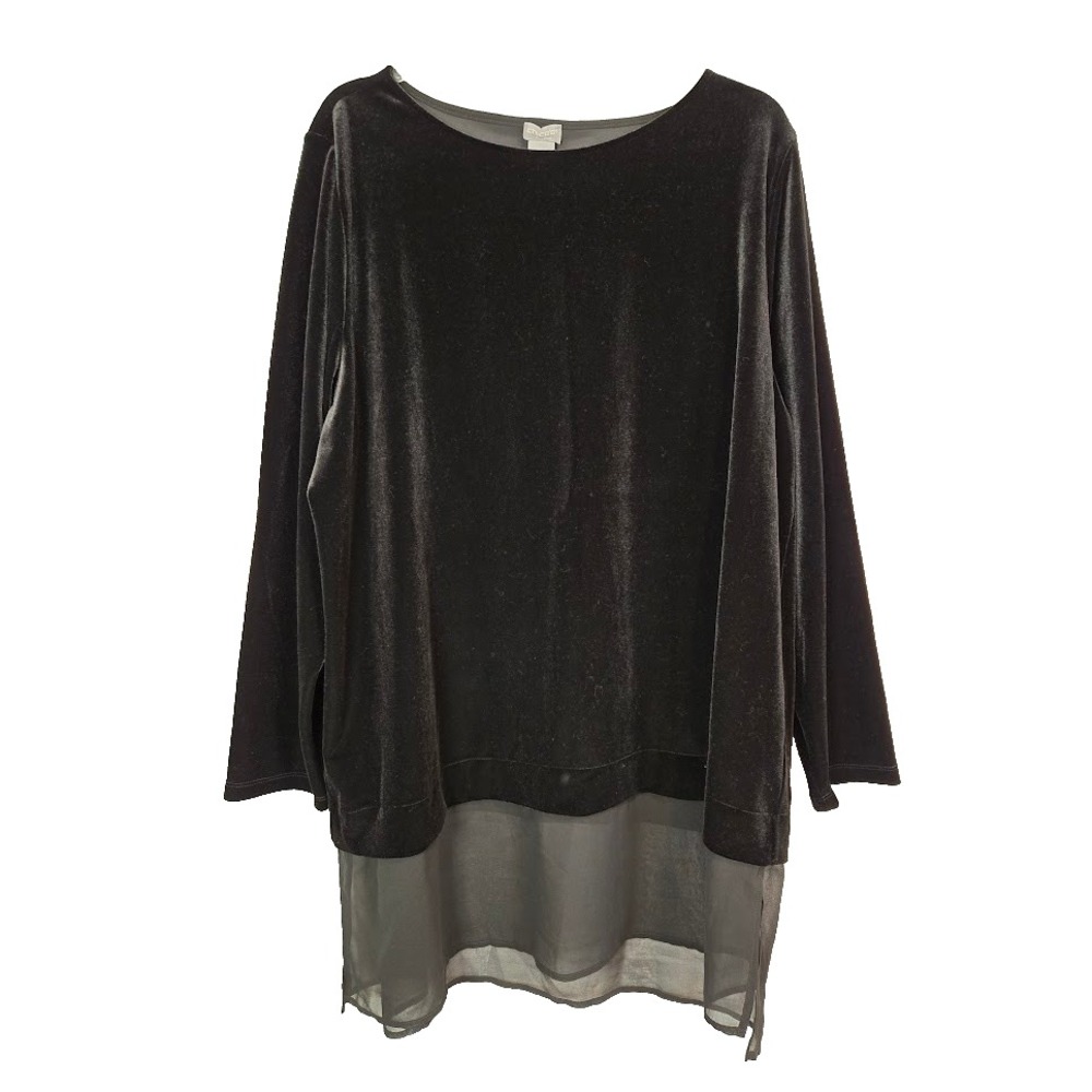 Chico's Travelers Velvet Tunic Top Chiffon Hem Size 4 (XXL‎ 20/22) L/S Black NWT